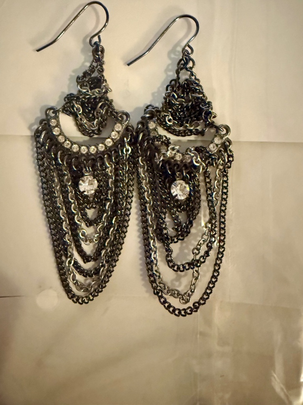 GUESS Black & Silver Chandelier Chain Drop Earrings